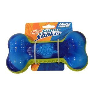 Nerf Dog Super Soaker Squeak Blue Lime Green Dog Bone Shape 6 3/4"Dog Toy